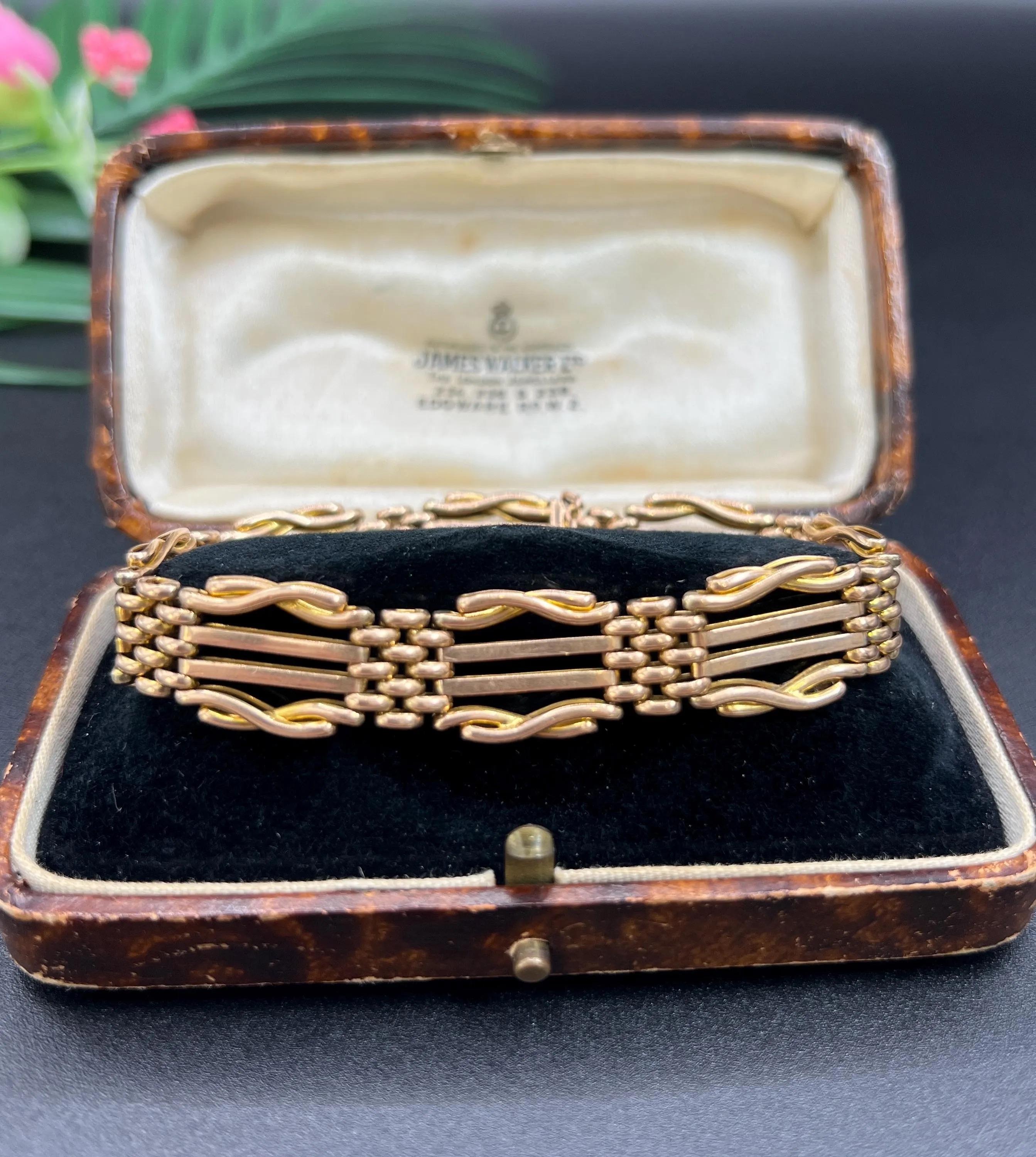 Antikes 15ct Gelbgold, gestempelt, Edwardianisches Tor-Armband für Damen oder Herren im Angebot