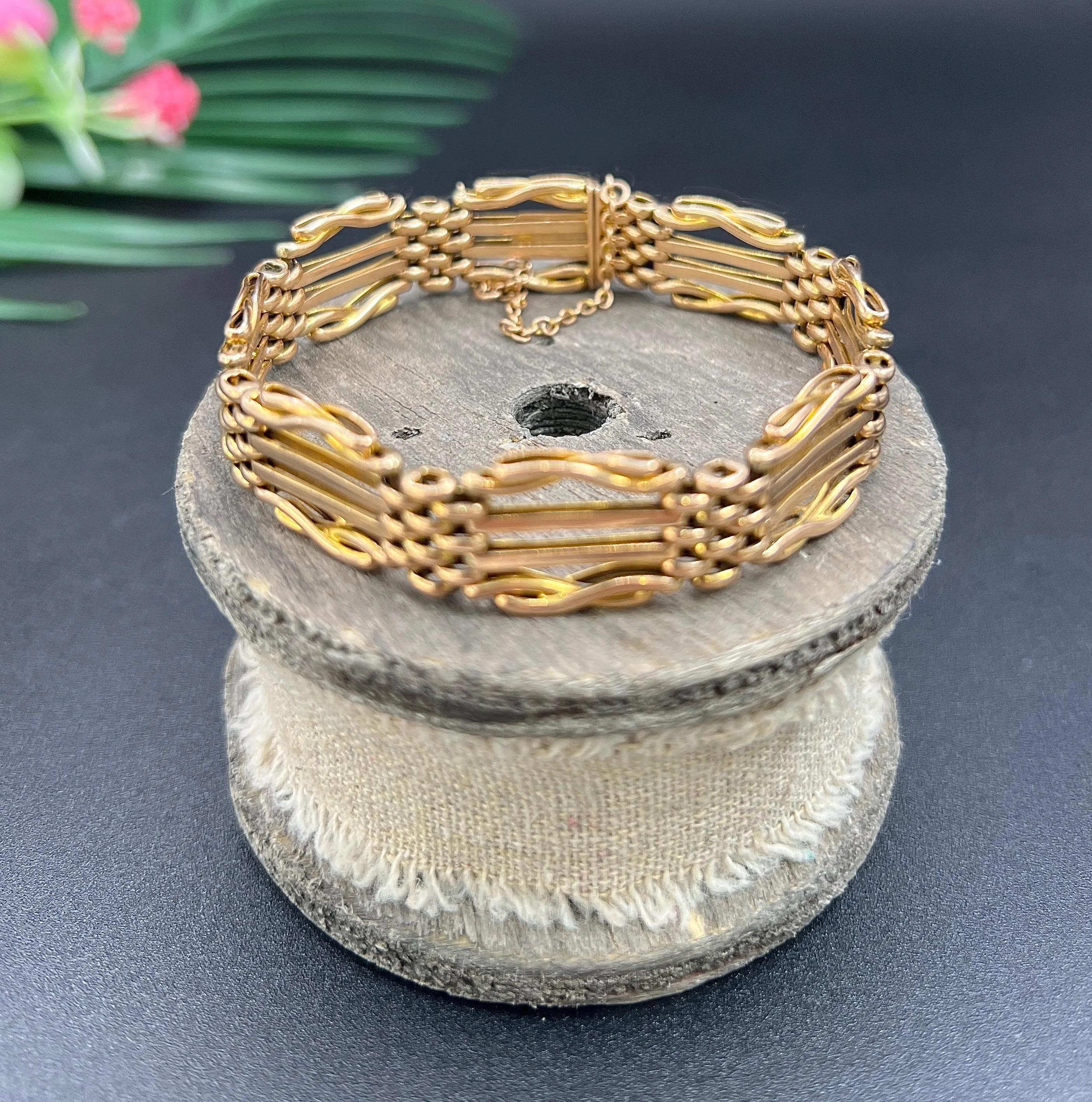 Antikes 15ct Gelbgold, gestempelt, Edwardianisches Tor-Armband im Angebot 1