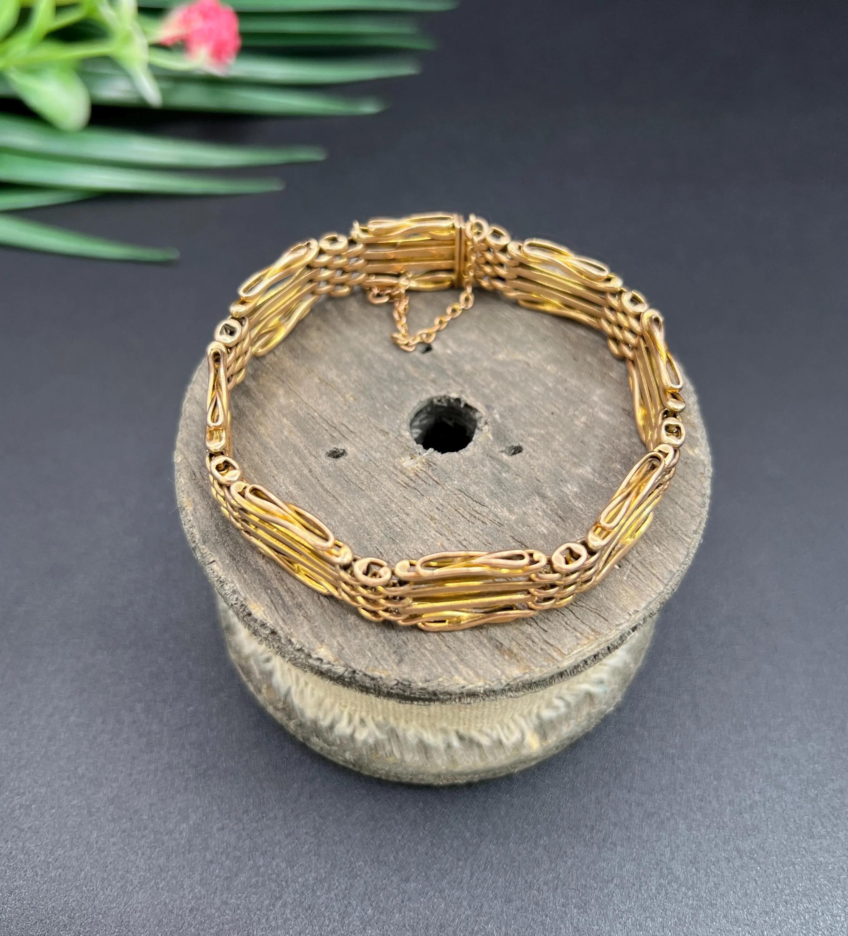 Antikes 15ct Gelbgold, gestempelt, Edwardianisches Tor-Armband im Angebot 4
