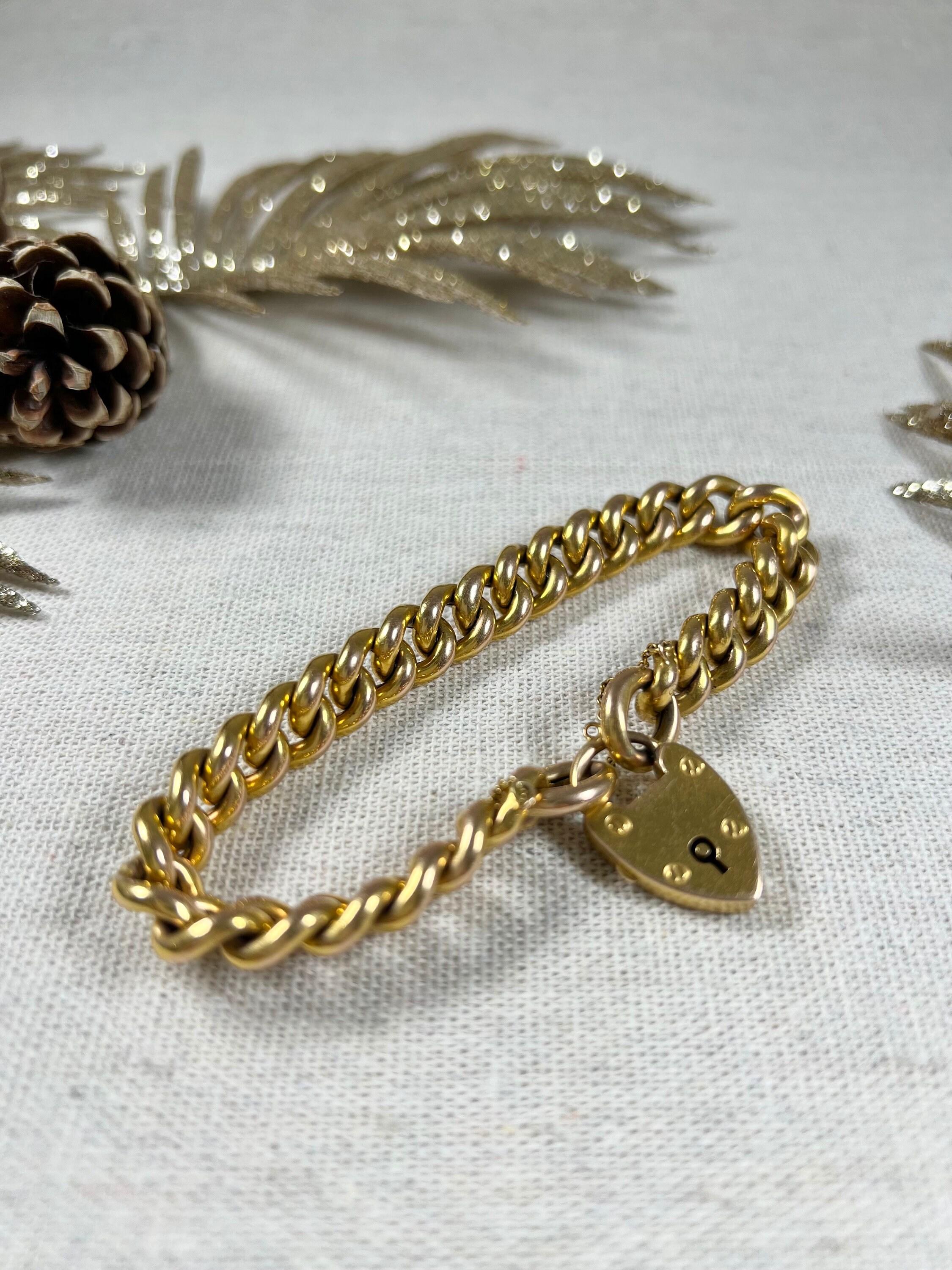 Antique 15ct Yellow Gold Stamped Victorian Curb Link Bracelet with Heart Padlock For Sale 6
