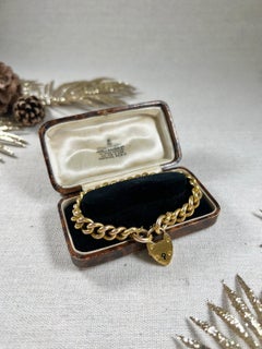 Antique 15ct Yellow Gold Stamped Victorian Curb Link Bracelet with Heart Padlock