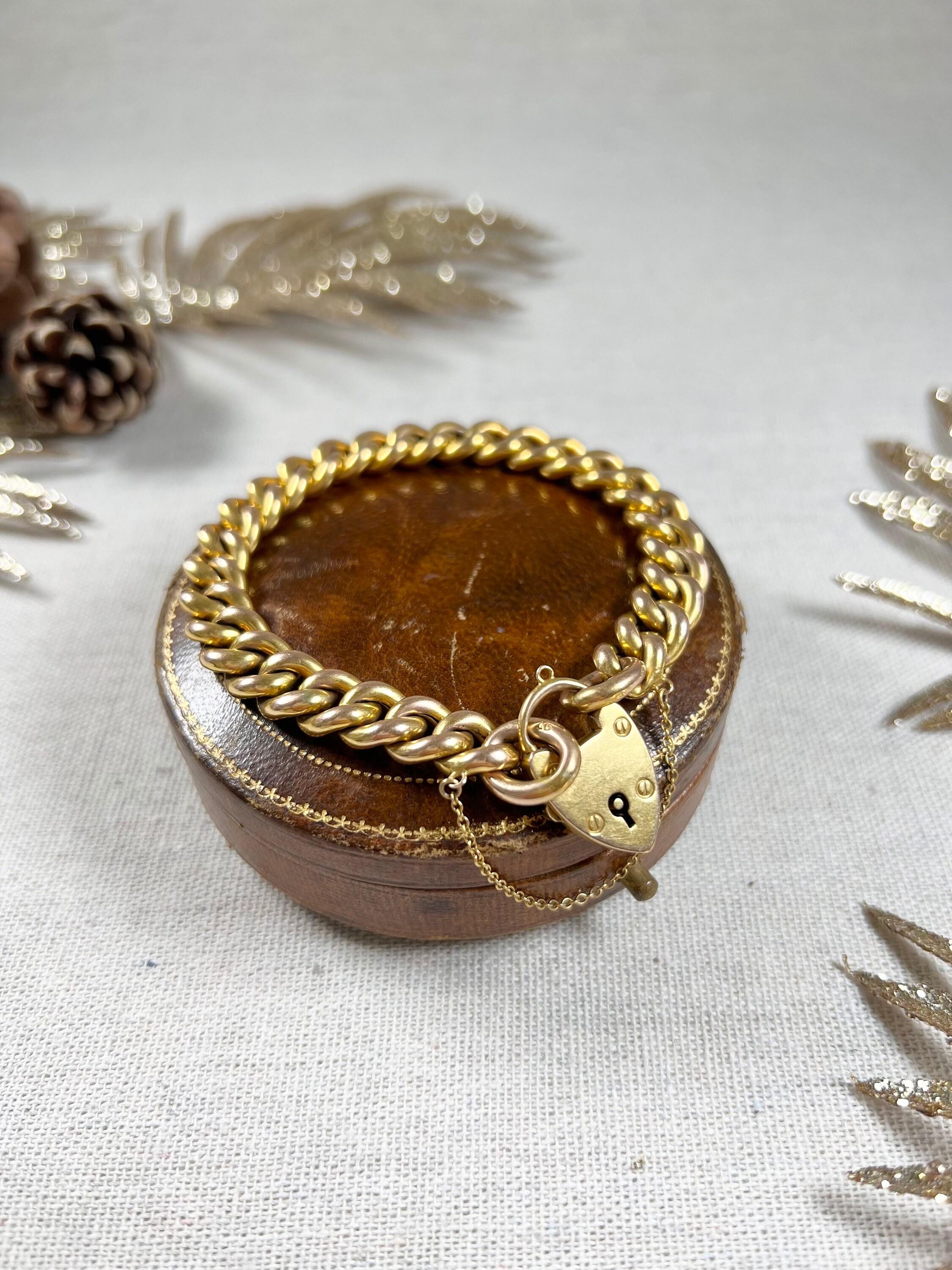 Antique 15ct Yellow Gold Stamped Victorian Curb Link Bracelet with Heart Padlock For Sale 3