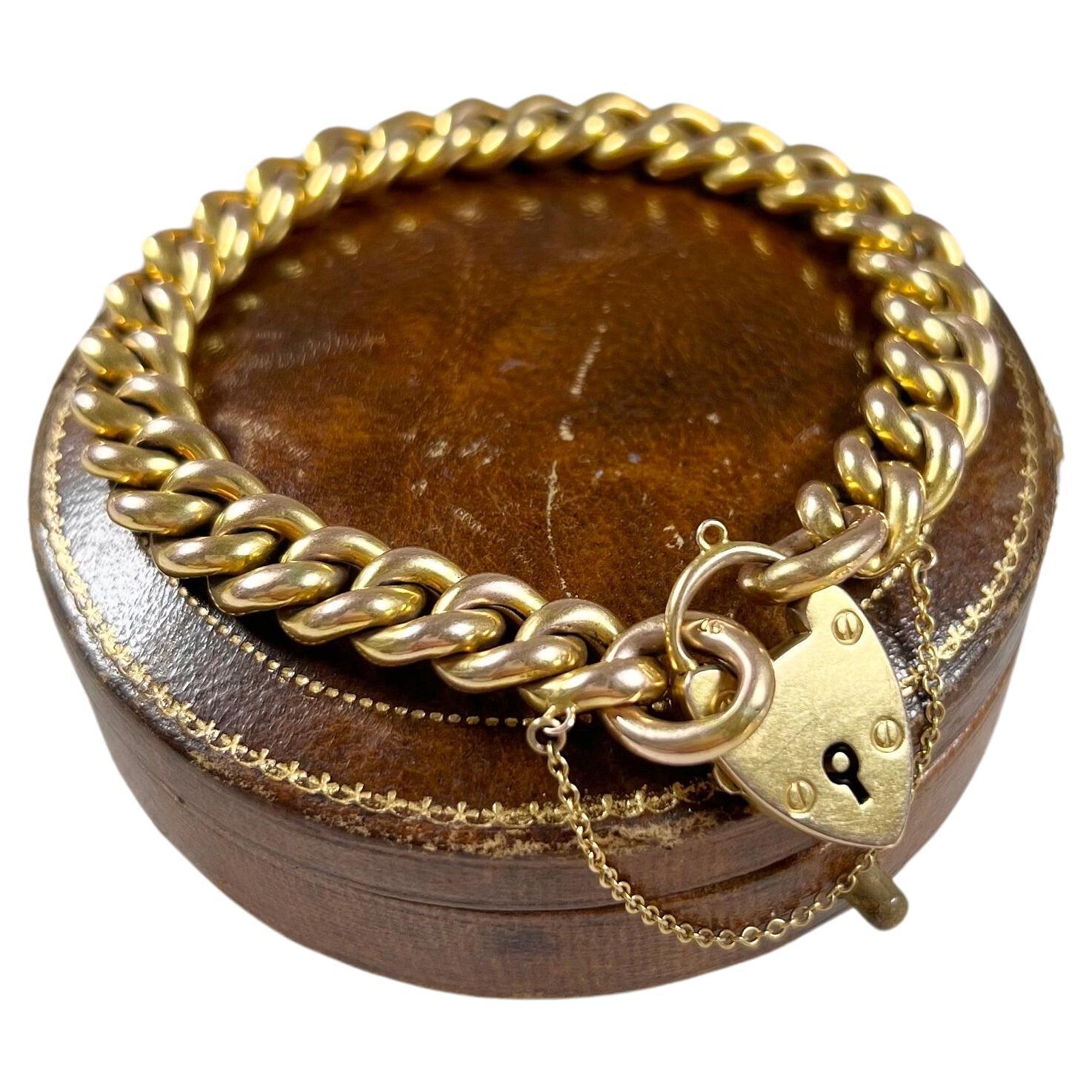 Bracelet victorien ancien à maillons courbes en or jaune 15 carats estampillé