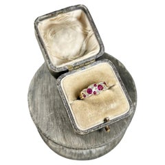 Antique 15ct Yellow Gold Stamped, Victorian Ruby & Diamond Crossover Band Ring