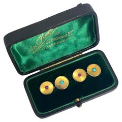Antique 15ct Yellow Gold Turquoise and Ruby Cufflinks, Circa 1920