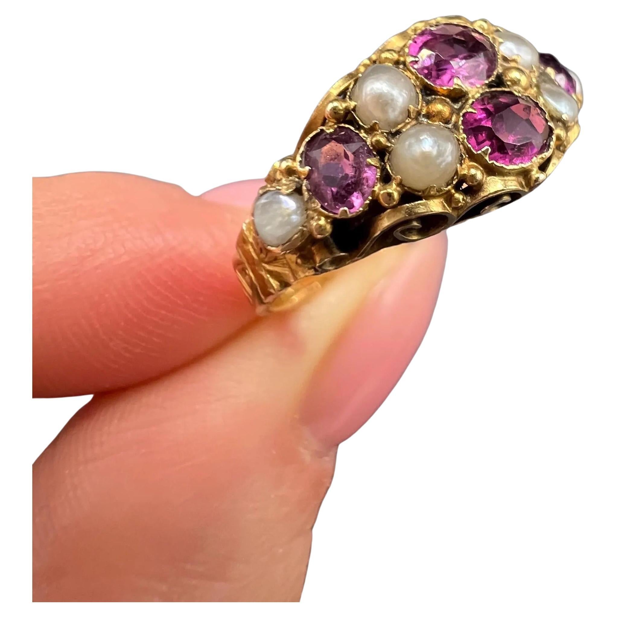Antique 15ct Yellow Gold, Victorian Almandine Garnet 
Pearl Ring