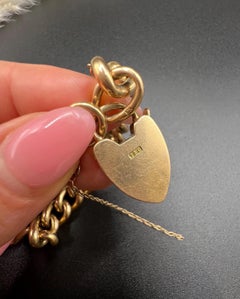 Antique 15ct Yellow Gold, Victorian Curb Link Bracelet with Heart Padlock Clasp