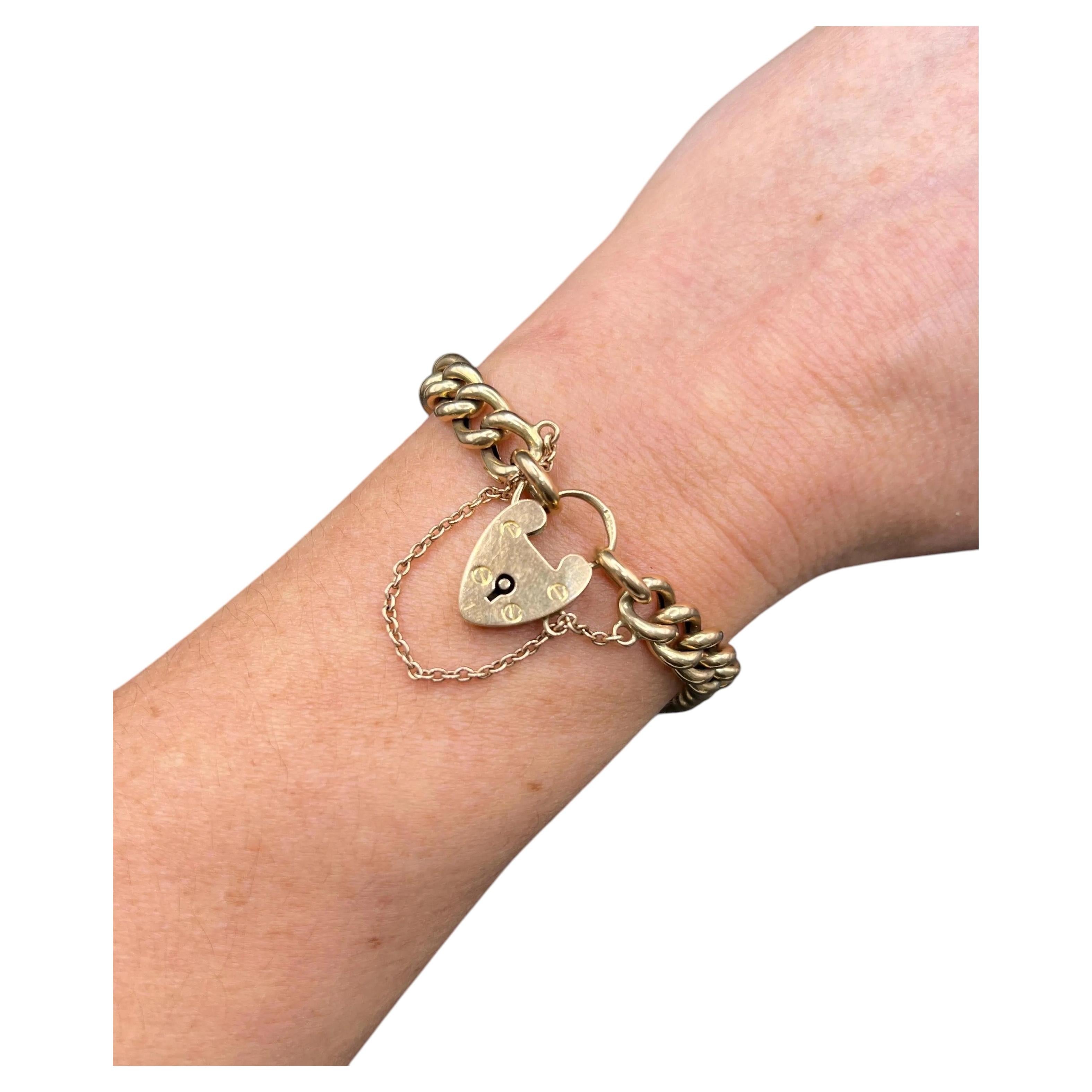 Antique 15ct Yellow Gold, Victorian Curb Link Bracelet with Heart Padlock Clasp