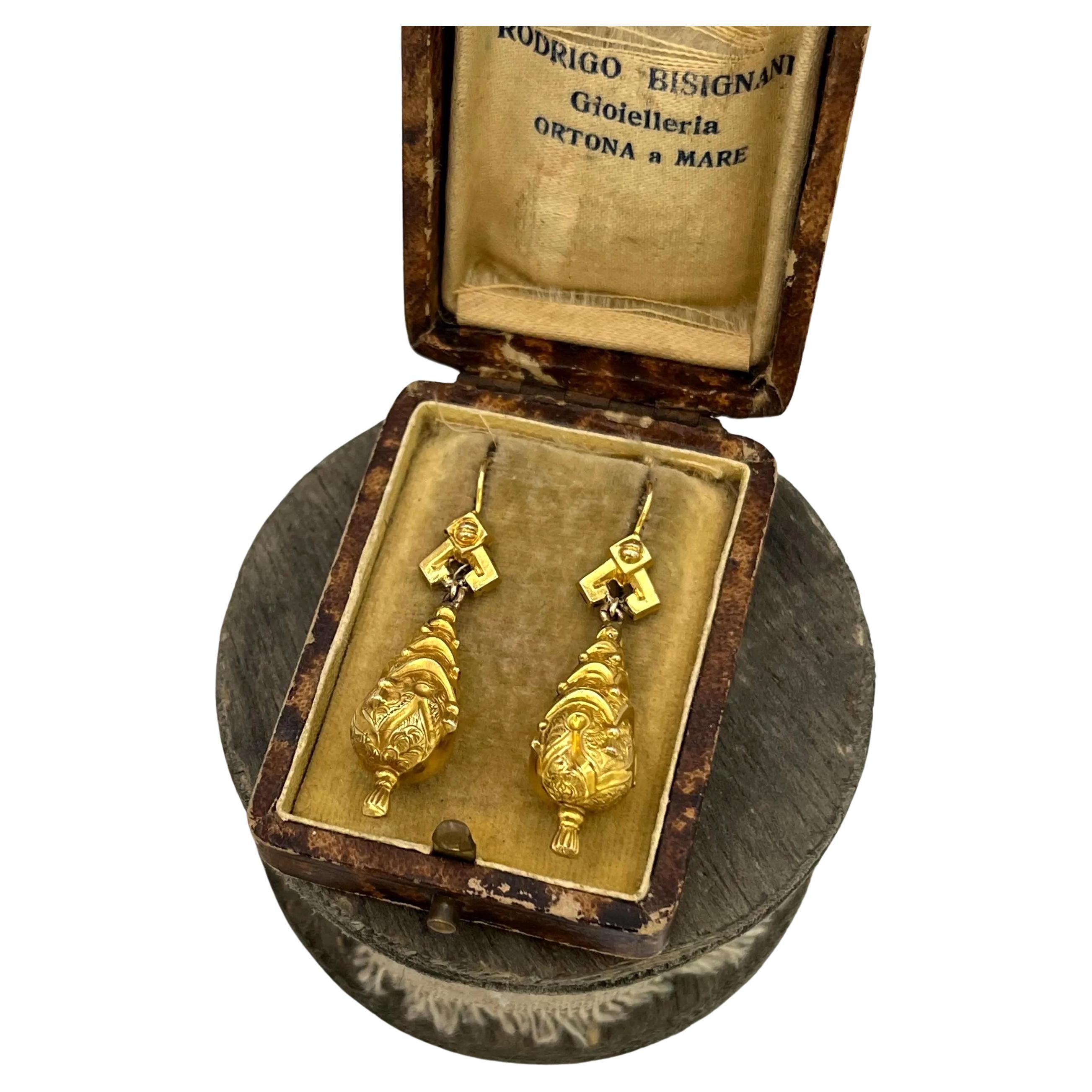 Pendientes Victorianos Antiguos de Oro Amarillo de 15 ct, Circa 1900