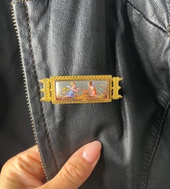 Antique 15ct Yellow Gold, Victorian era Rectangular Shaped Enamel Cherub Brooch