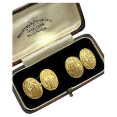 Gemelli vittoriani antichi in oro giallo da 15 carati con motivi floreali, punzonati a Birmingham nel 1878