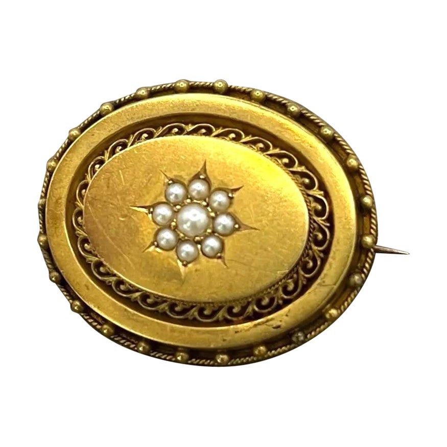 Spilla vittoriana con perle ovali in oro giallo 15ct, CIRCA 1880