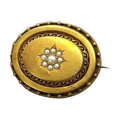 Antique 15ct Yellow Gold, Victorian Oval Pearl Brooch, Circa 1880 Antique 15ct Yellow Gold, Victorian Oval Pearl Brooch, Circa 1880