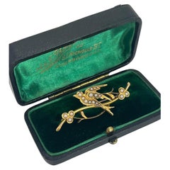 Antique 15ct Yellow Gold, Victorian Pearl Set Bird Swallow Brooch