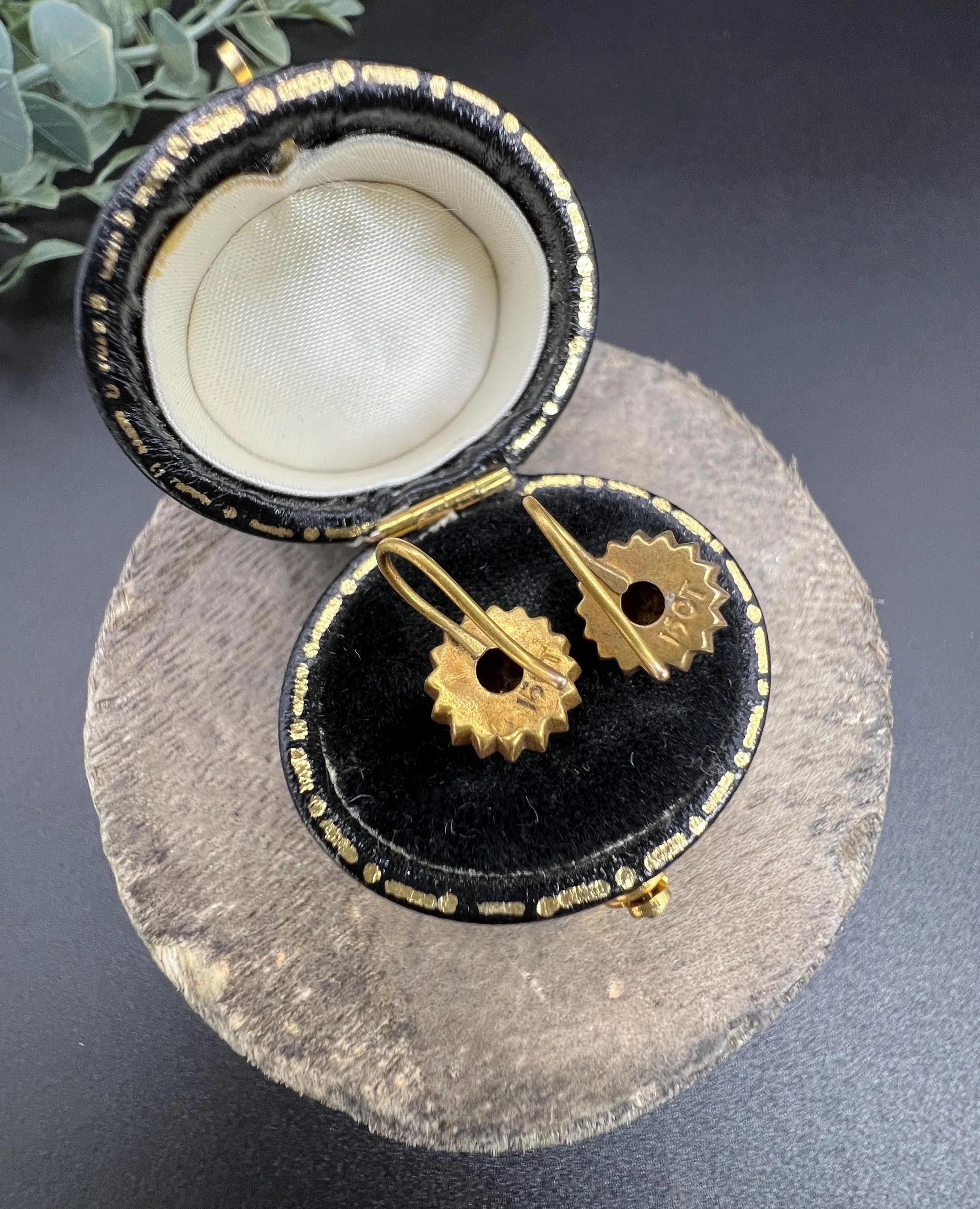 Women's or Men's Antique 15ct Yellow Gold, Victorian Round Etruscan Gold Drop Earrings