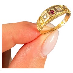 Antique 15ct Yellow Gold, Victorian Ruby & Diamond 3 Stone Ring