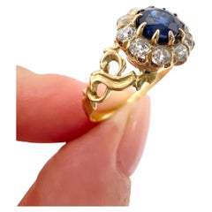 Antique 15ct Yellow Gold, Victorian Sapphire & Diamond Daisy Cluster Ring
