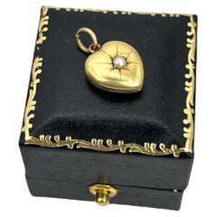 Antiguo Colgante de Oro Amarillo de 15 ct, Colgante Victoriano de Corazón de Perlas de Siembra