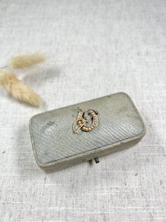 Antique 15ct Yellow Gold Victorian Seed Pearl Horseshoe Pendant with Riding Crop