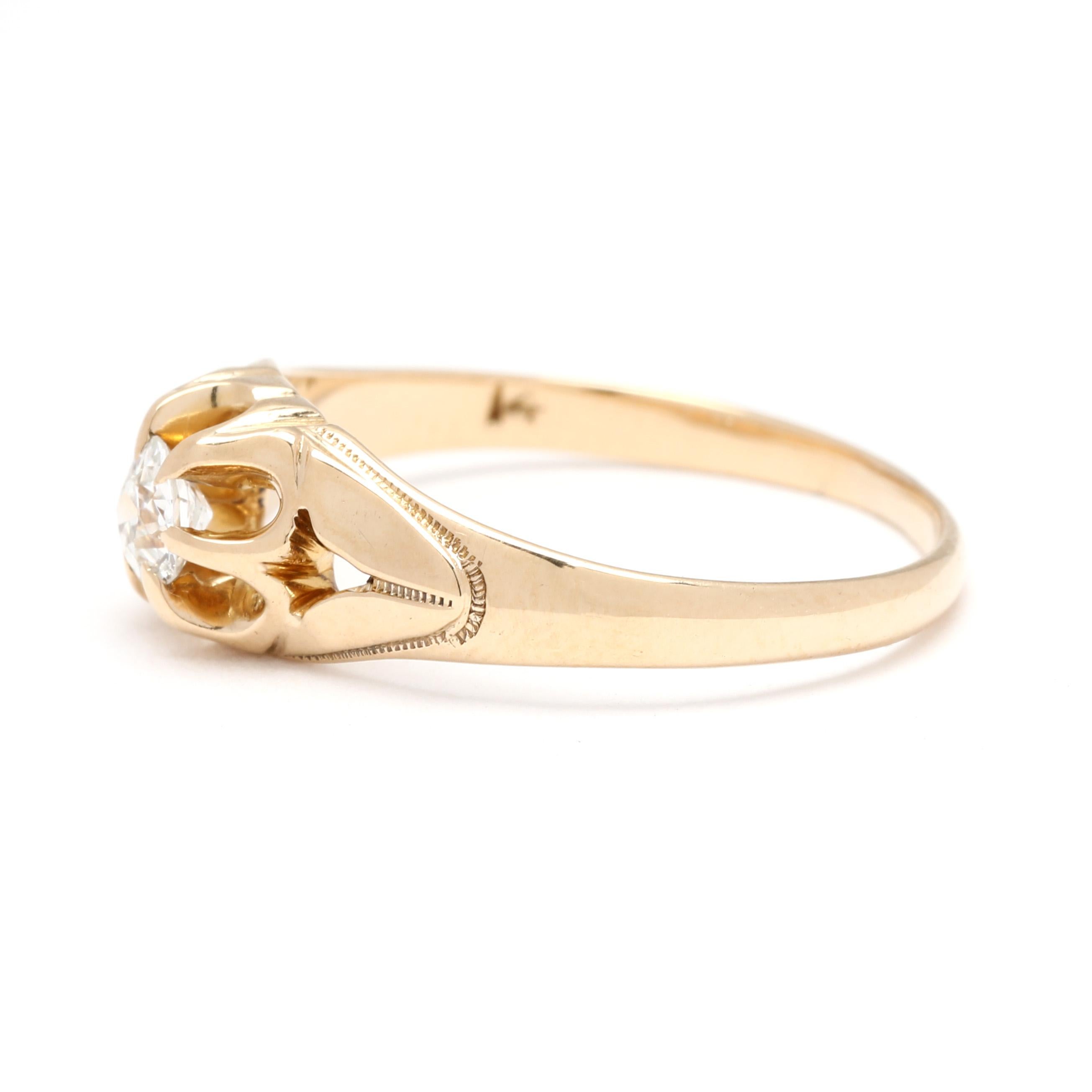 Bague Belcher en or jaune 14k avec un diamant de .15ctw, taille 5.75 Bon état - En vente à McLeansville, NC