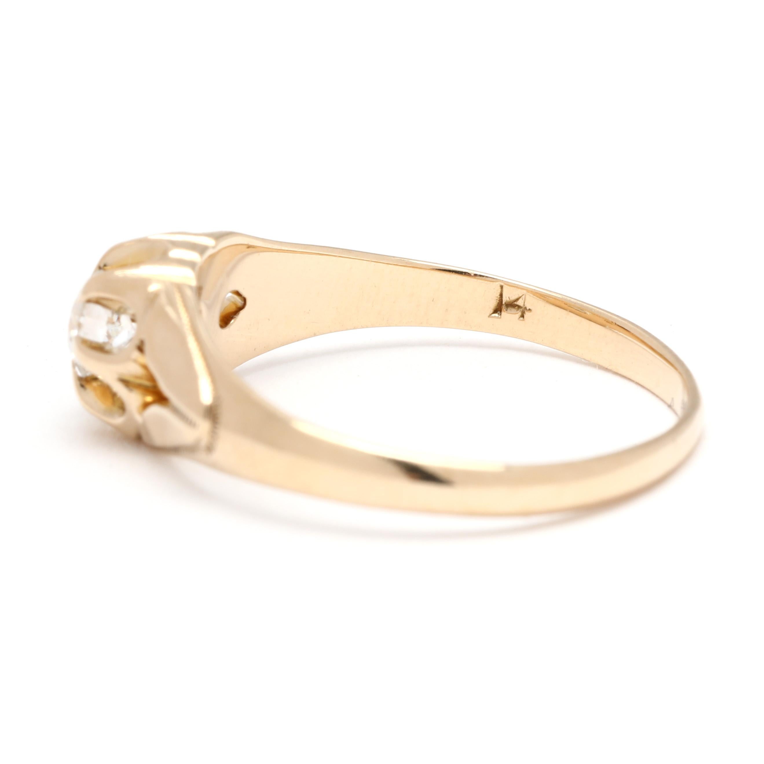 Bague Belcher en or jaune 14k avec un diamant de .15ctw, taille 5.75 Unisexe en vente