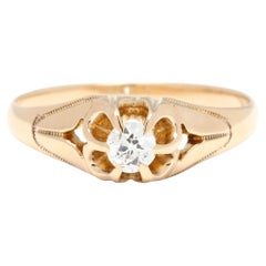 Anello antico Belcher con diamante da .15ctw, oro giallo 14k, misura 5,75