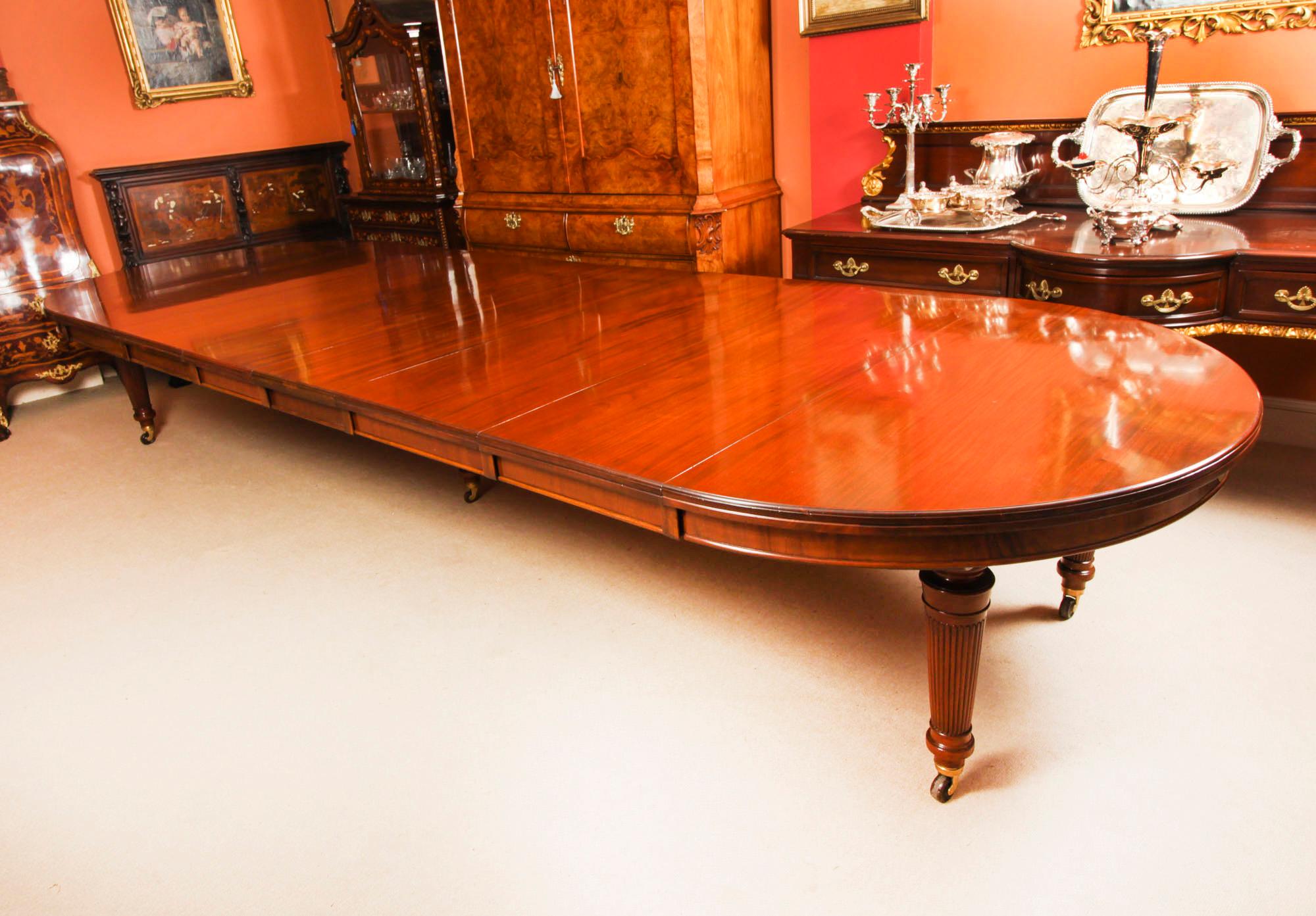 Late Victorian Antique 15ft Extending Dining Table by Edwards & Roberts & 14 chairs 19th C