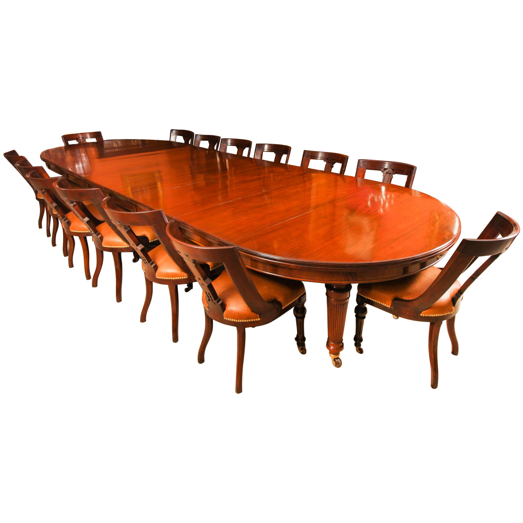 Antique 15ft Extending Dining Table by Edwards 
Roberts 
14 chairs 19th C