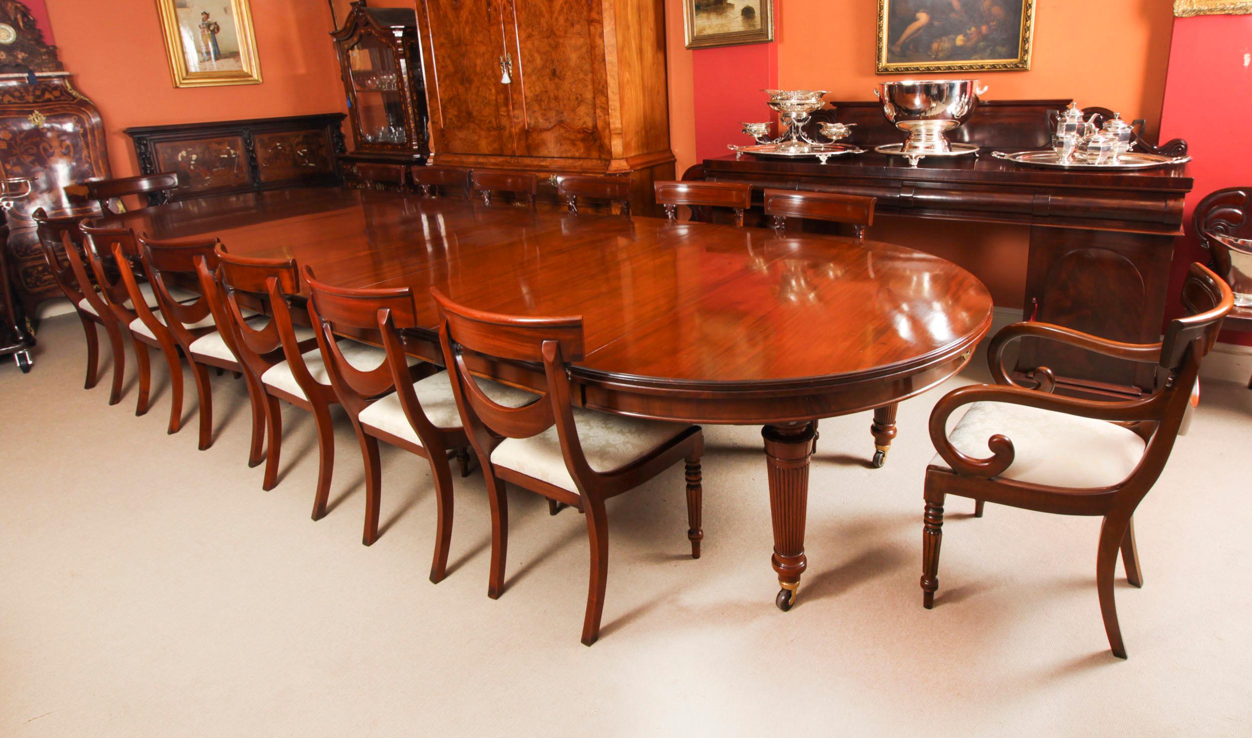 Antique 15ft Extending Dining Table by Edwards & Roberts 19th C & 14 chairs 14