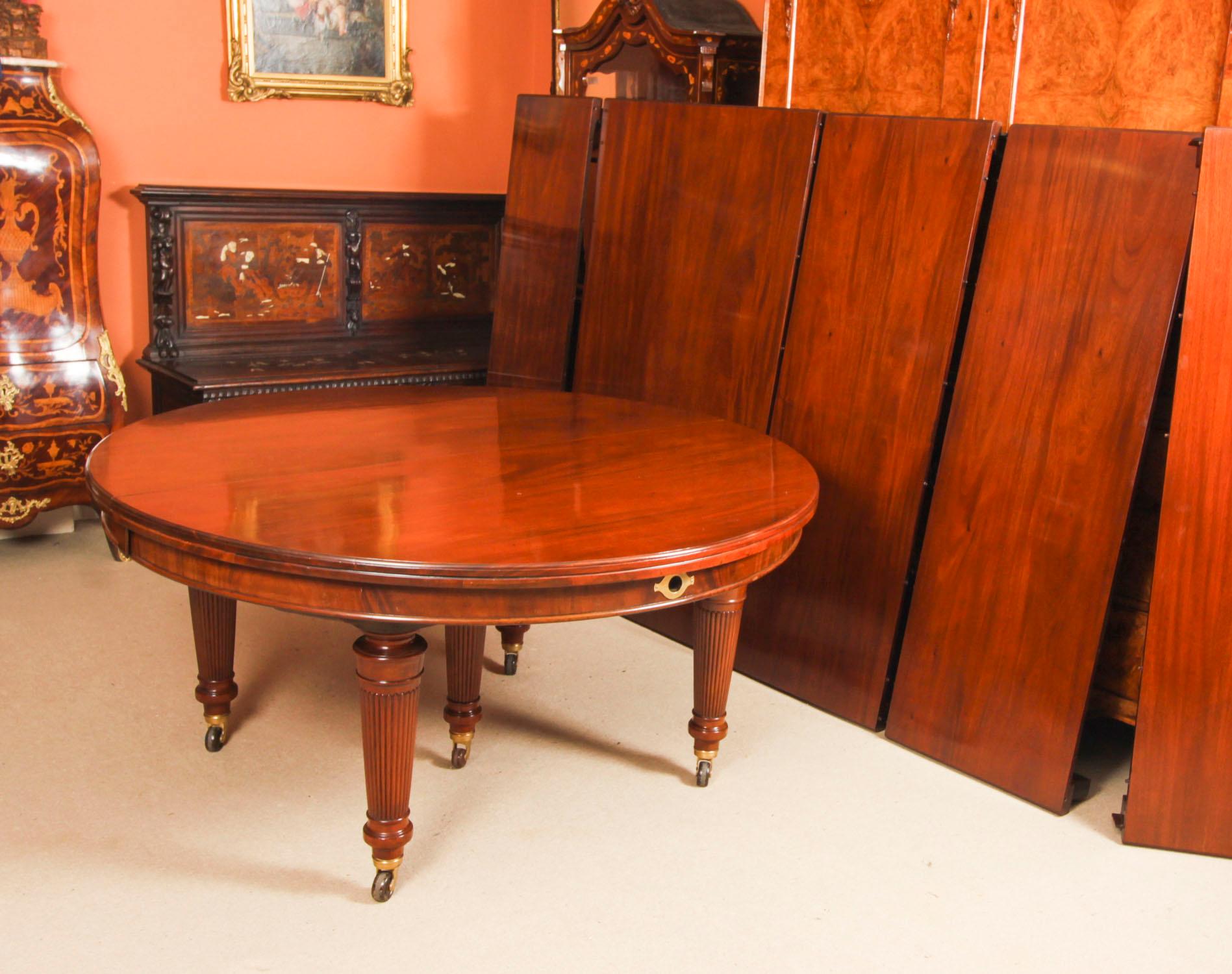 Antique 15ft Flame Mahogany Extending Dining Table by Edwards & Roberts 19C 3