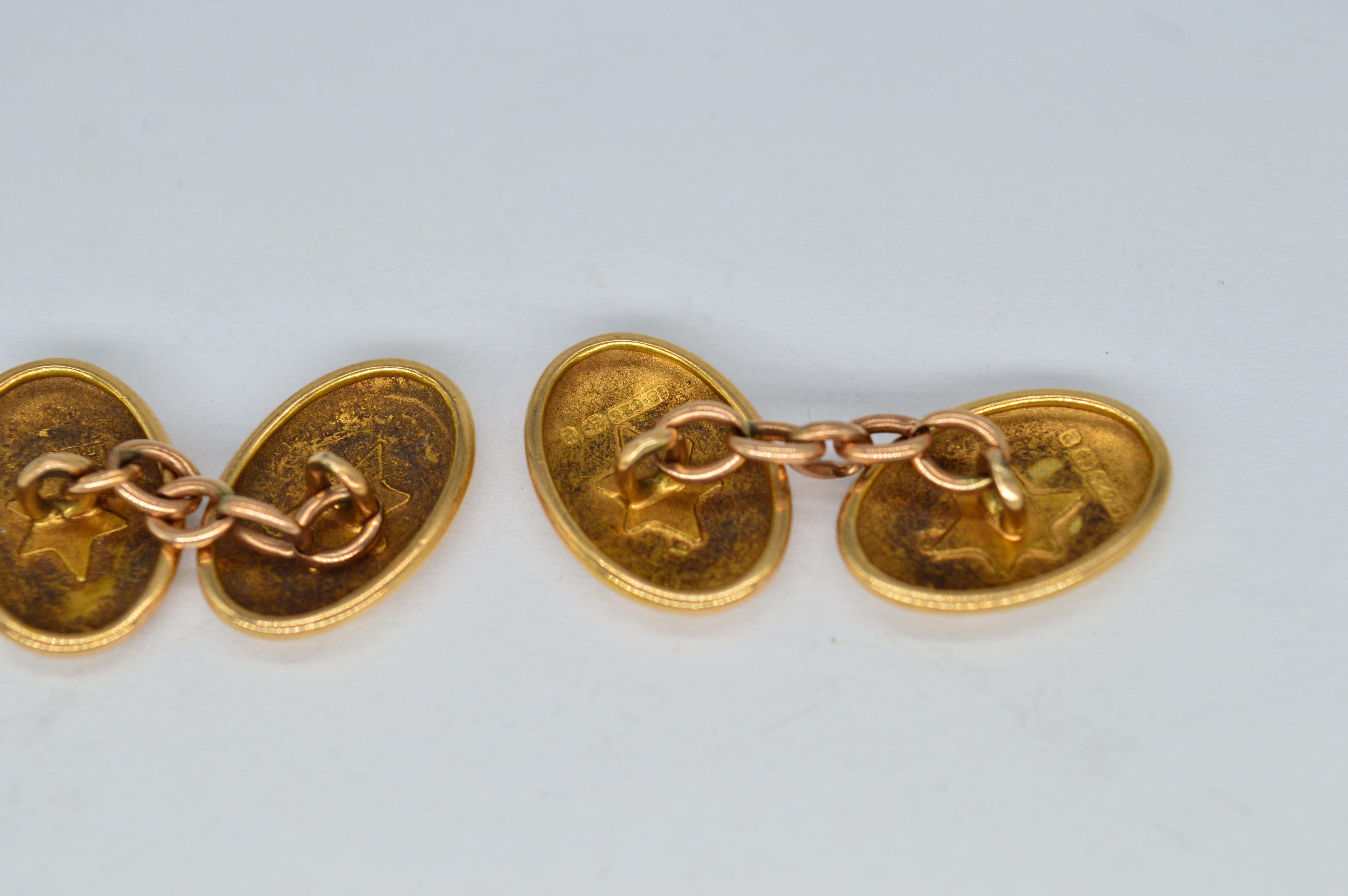 Early Victorian Antique 15k Gold 1898 Victorian Hand Engraved Statement Present Cufflinks For Sale