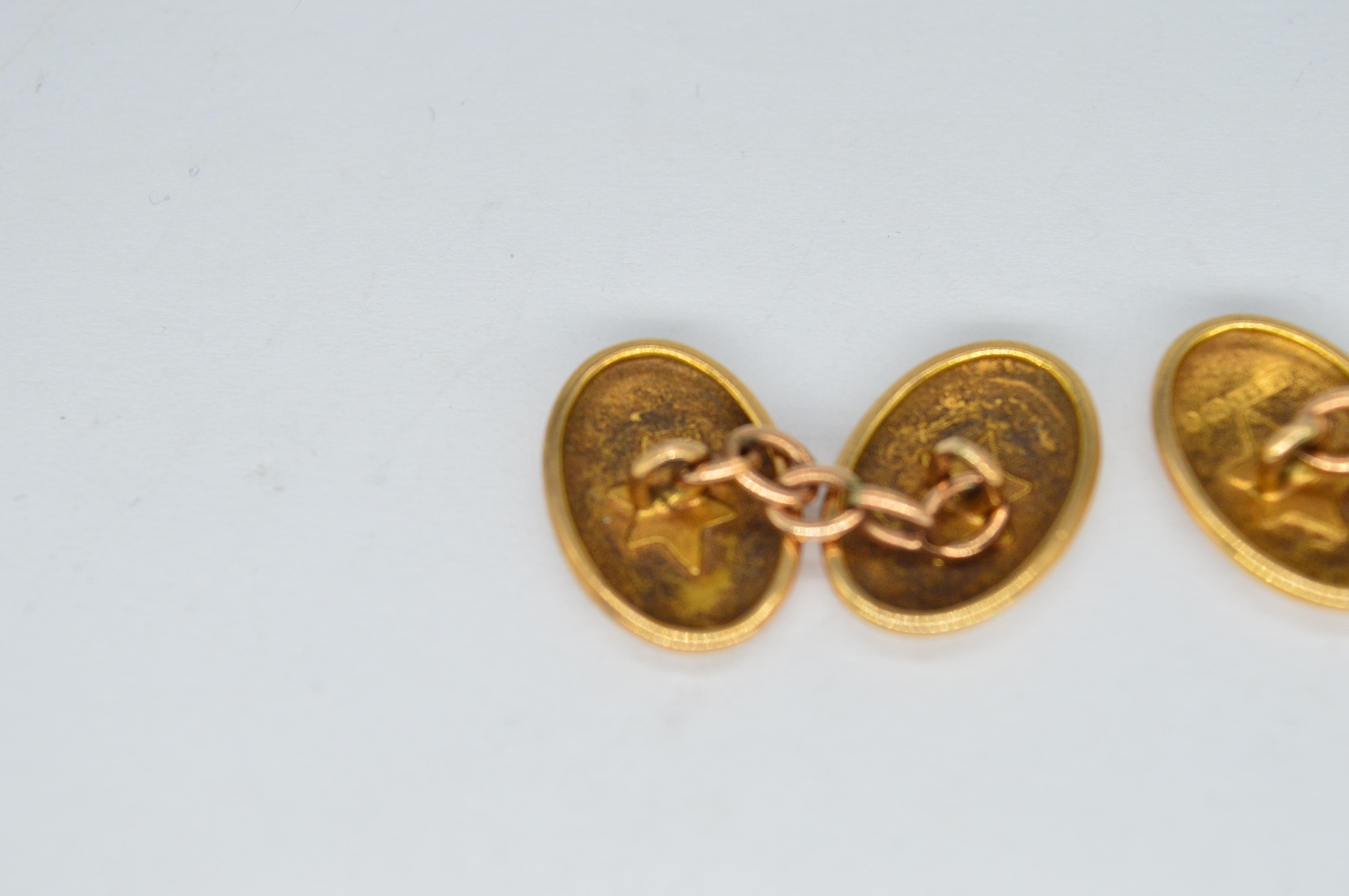Antique 15k Gold 1898 Victorian Hand Engraved Statement Present Cufflinks In Good Condition For Sale In Benfleet, GB