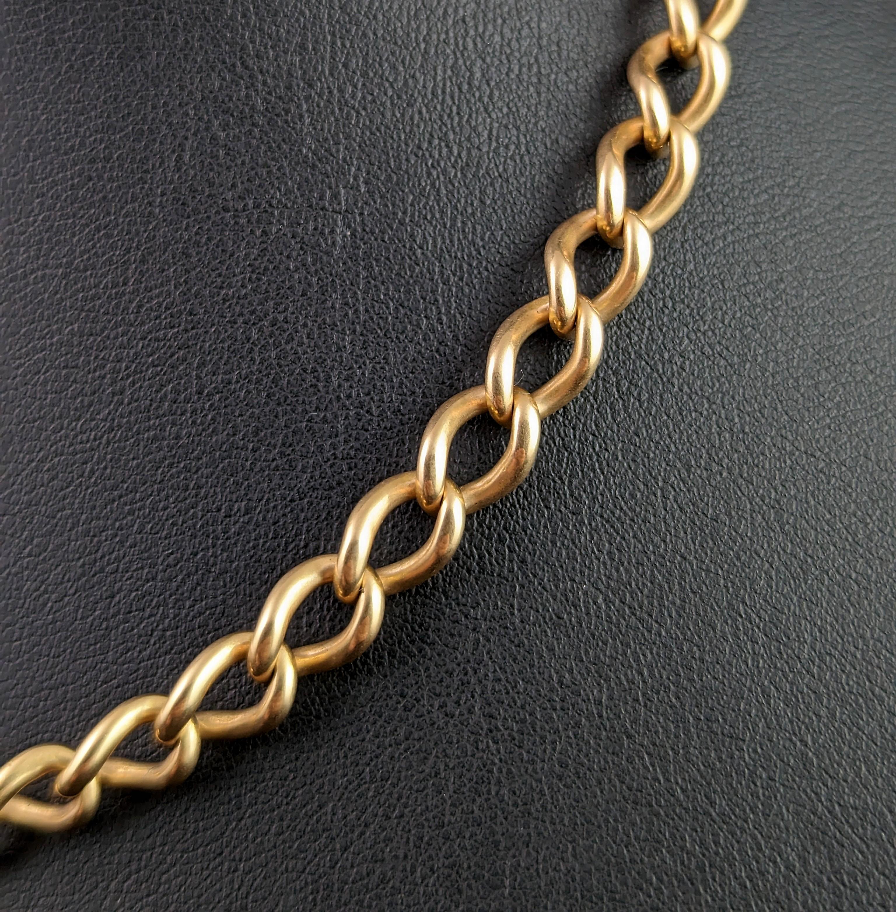 Antique 15k gold Albert chain, Watch chain, heavy  3