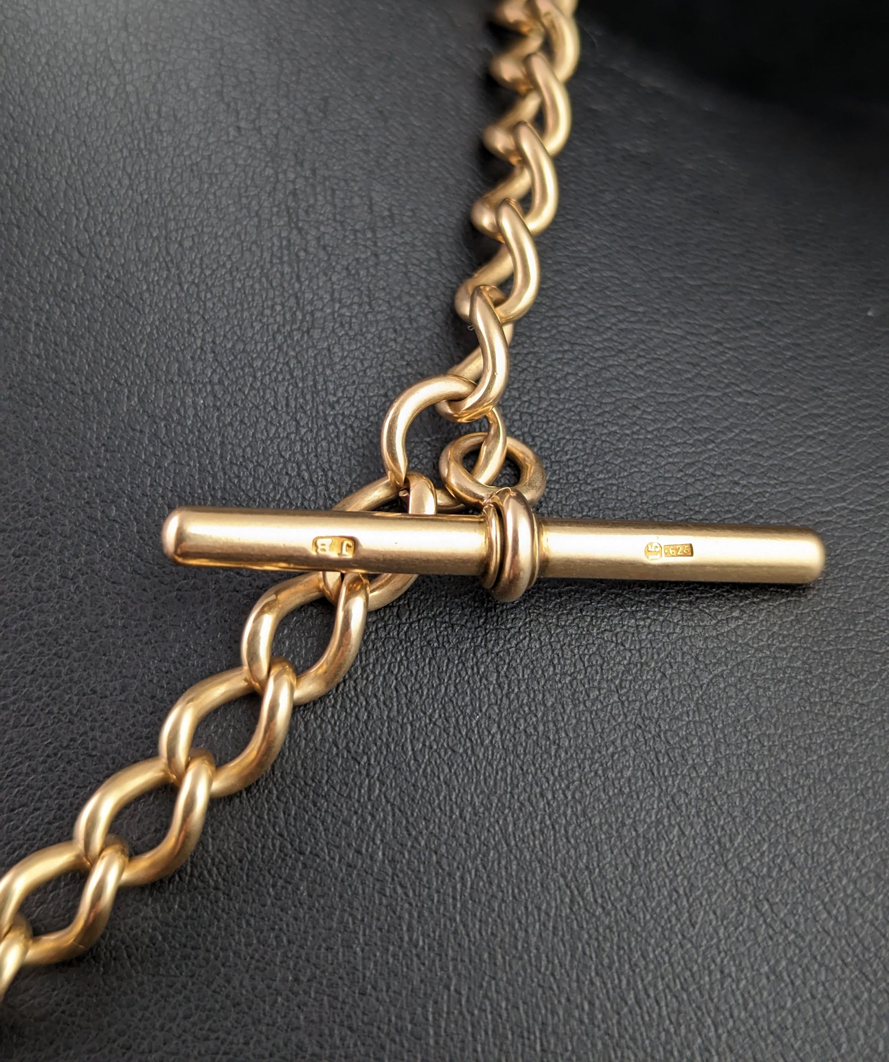 Antique 15k gold Albert chain, Watch chain, heavy  4