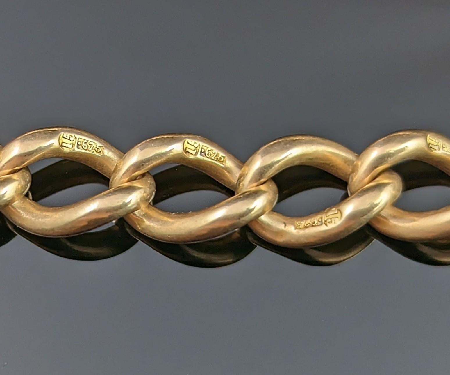 Antique 15k gold Albert chain, Watch chain, heavy  5