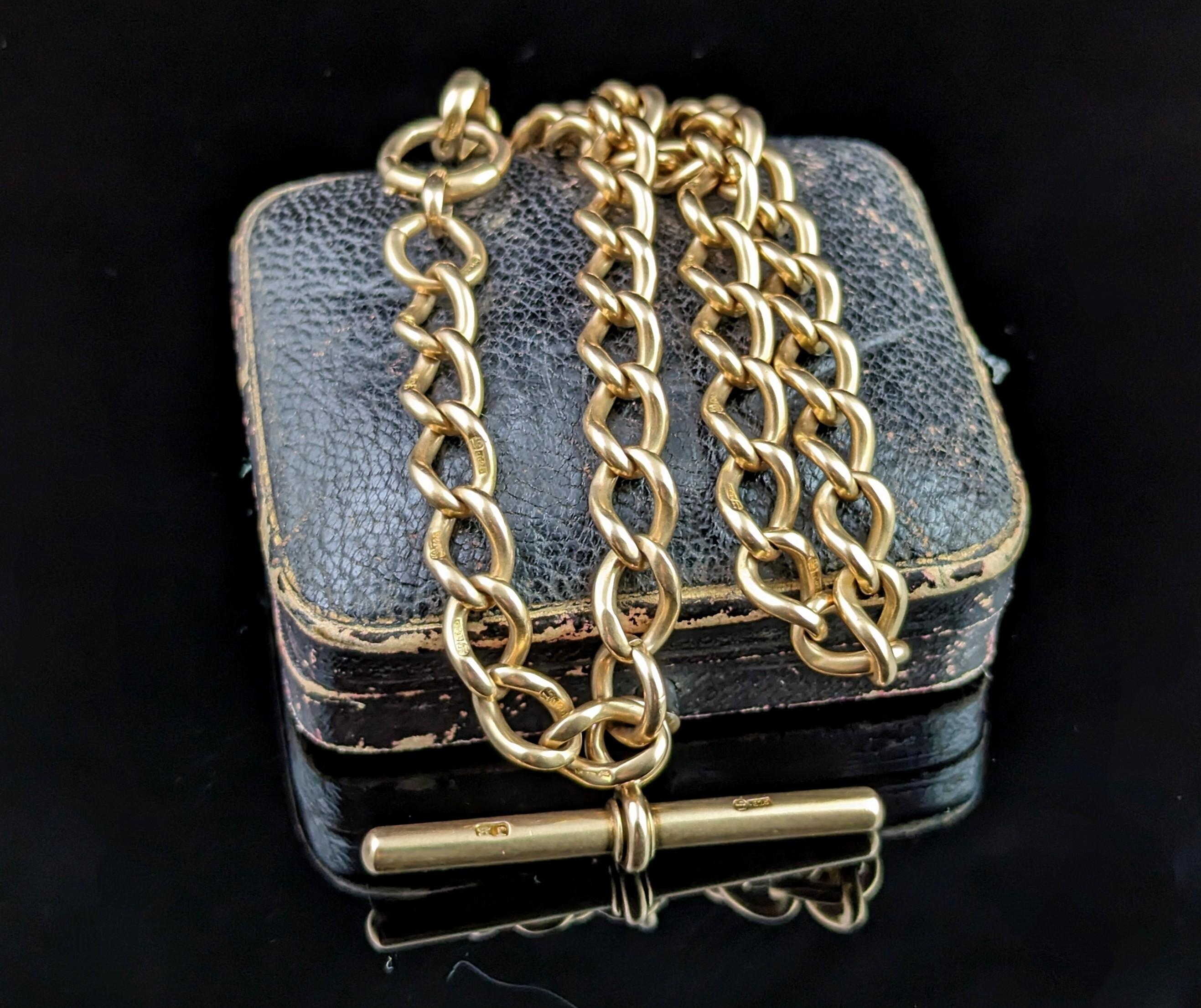 Antique 15k gold Albert chain, Watch chain, heavy  6