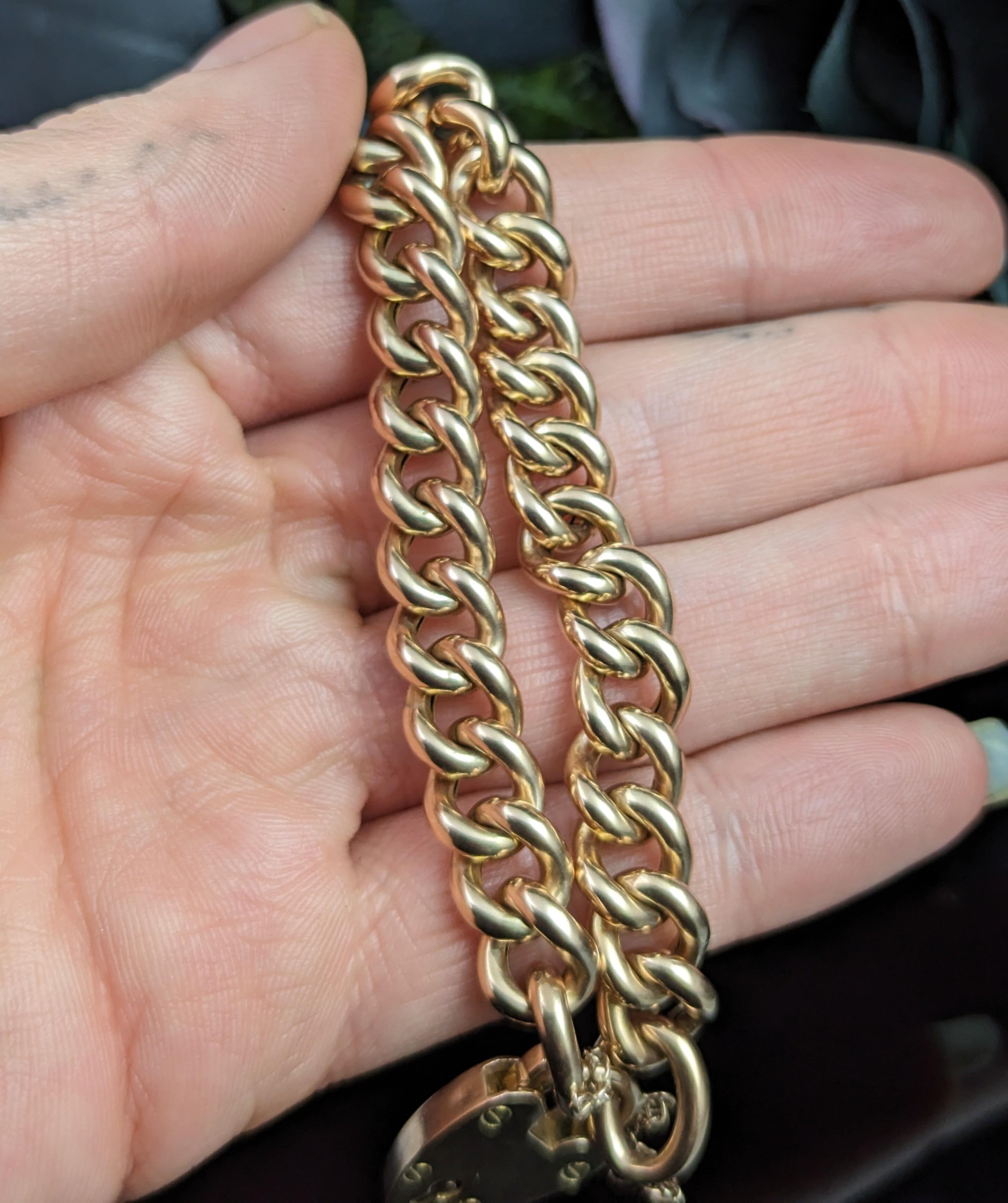 Antique 15k Gold Curb Bracelet, Victorian, Chunky 6
