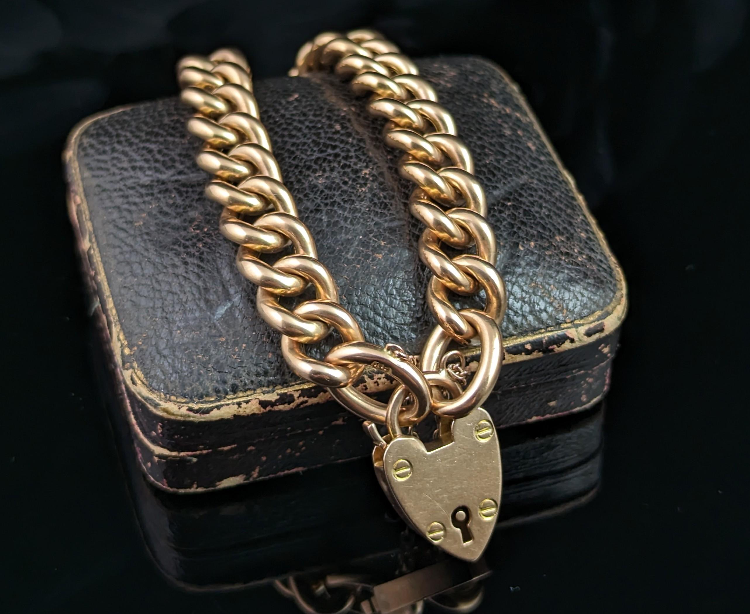 Antique 15k Gold Curb Bracelet, Victorian, Chunky 8