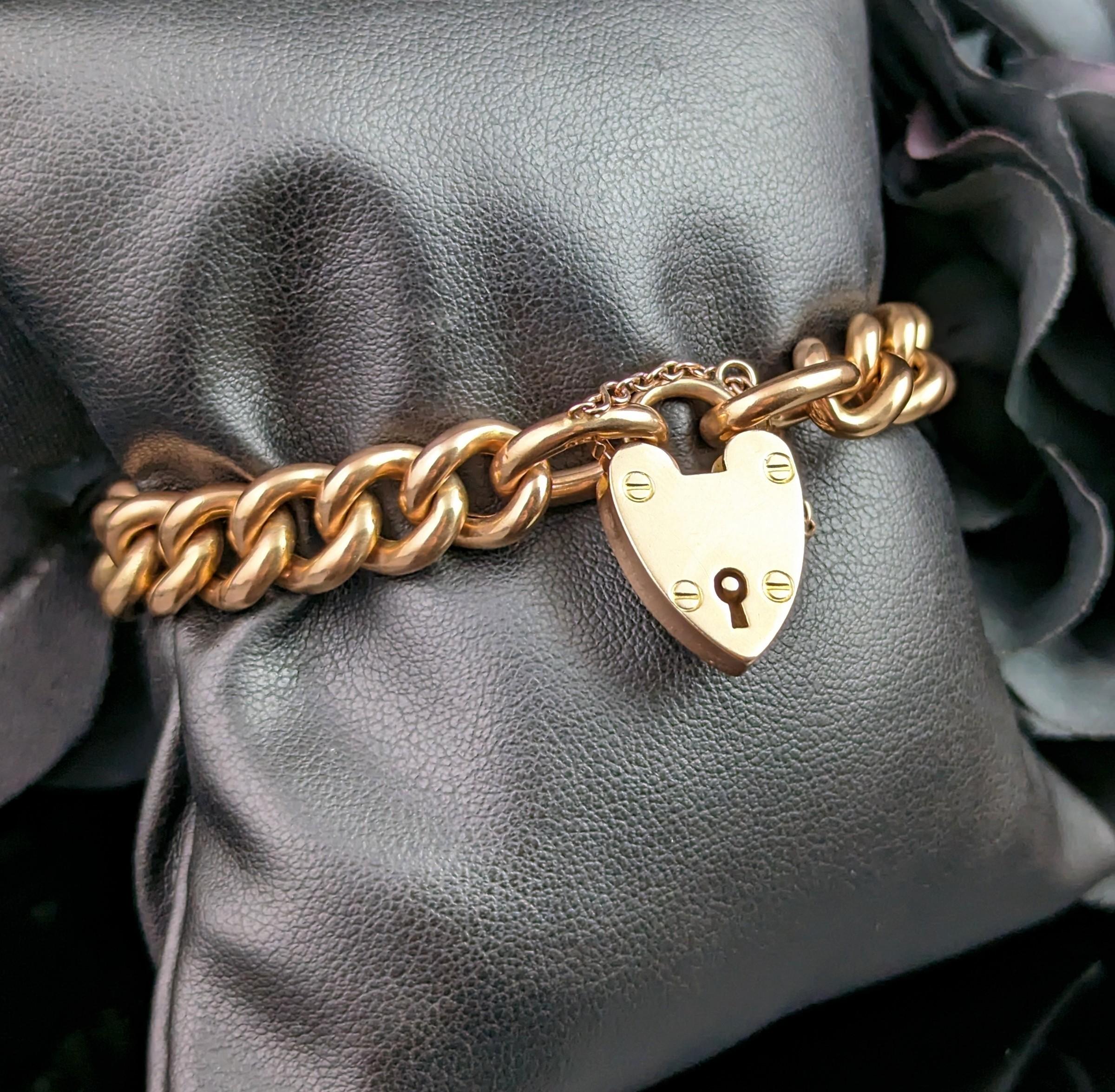 Antique 15k Gold Curb Bracelet, Victorian, Chunky 9