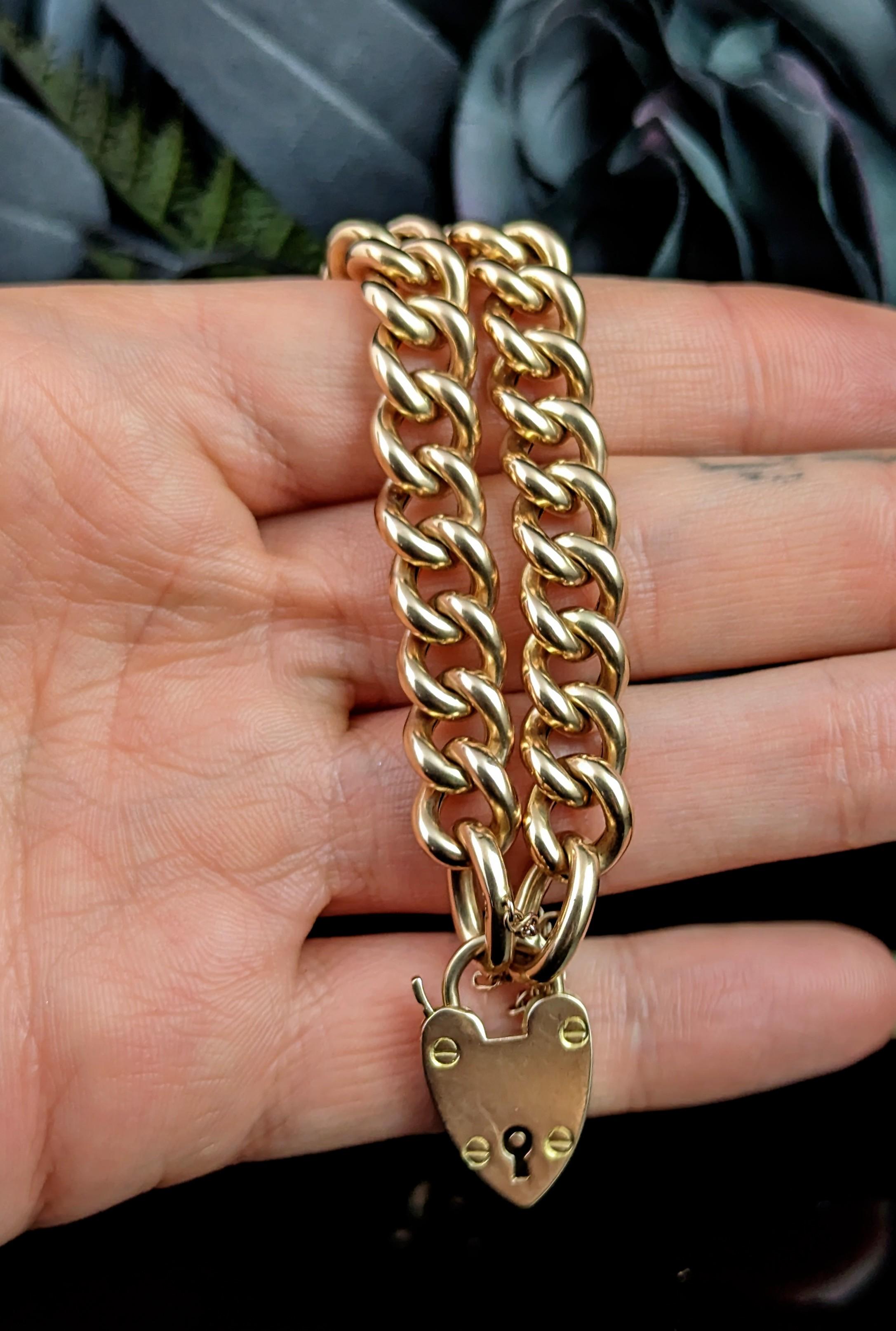 Women's Antique 15k Gold Curb Bracelet, Victorian, Chunky