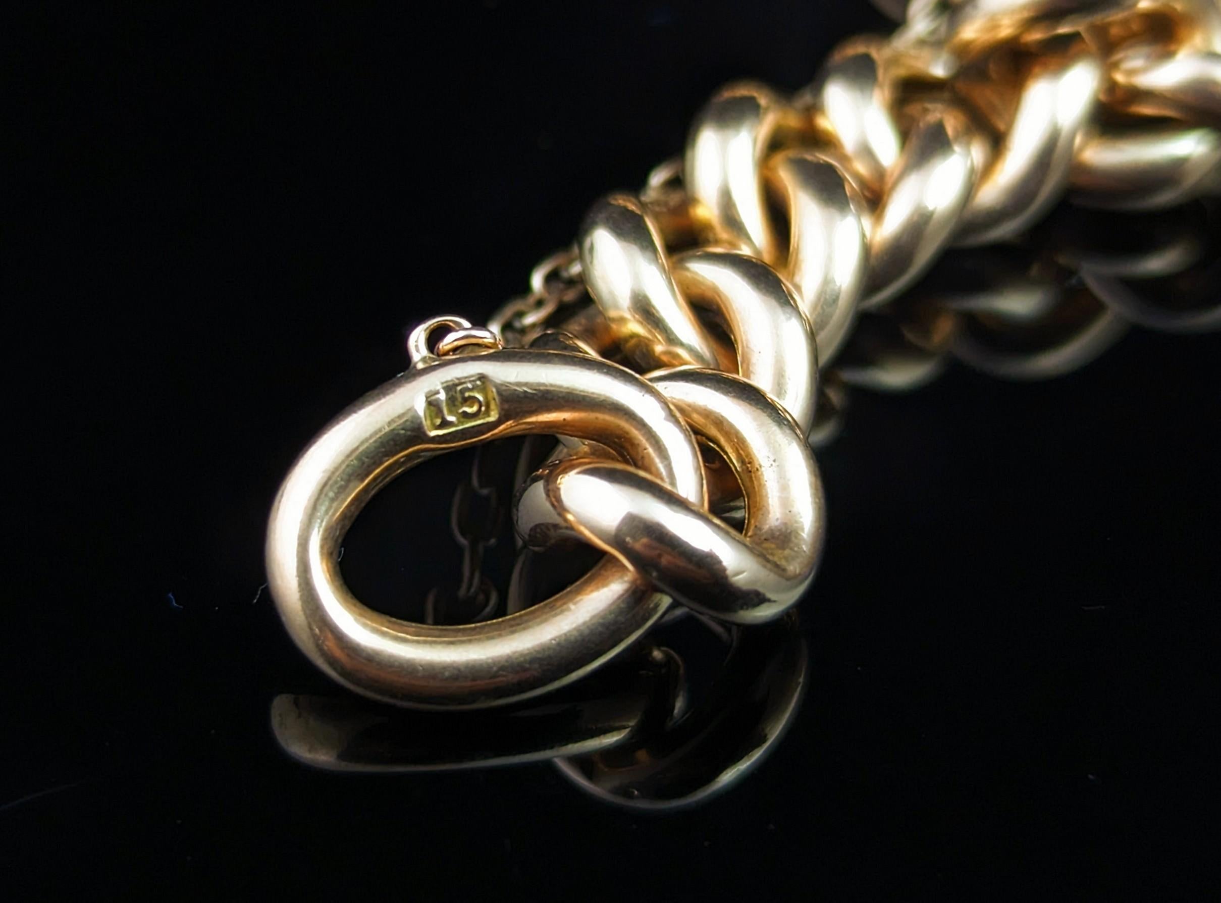 Antique 15k Gold Curb Bracelet, Victorian, Chunky 2