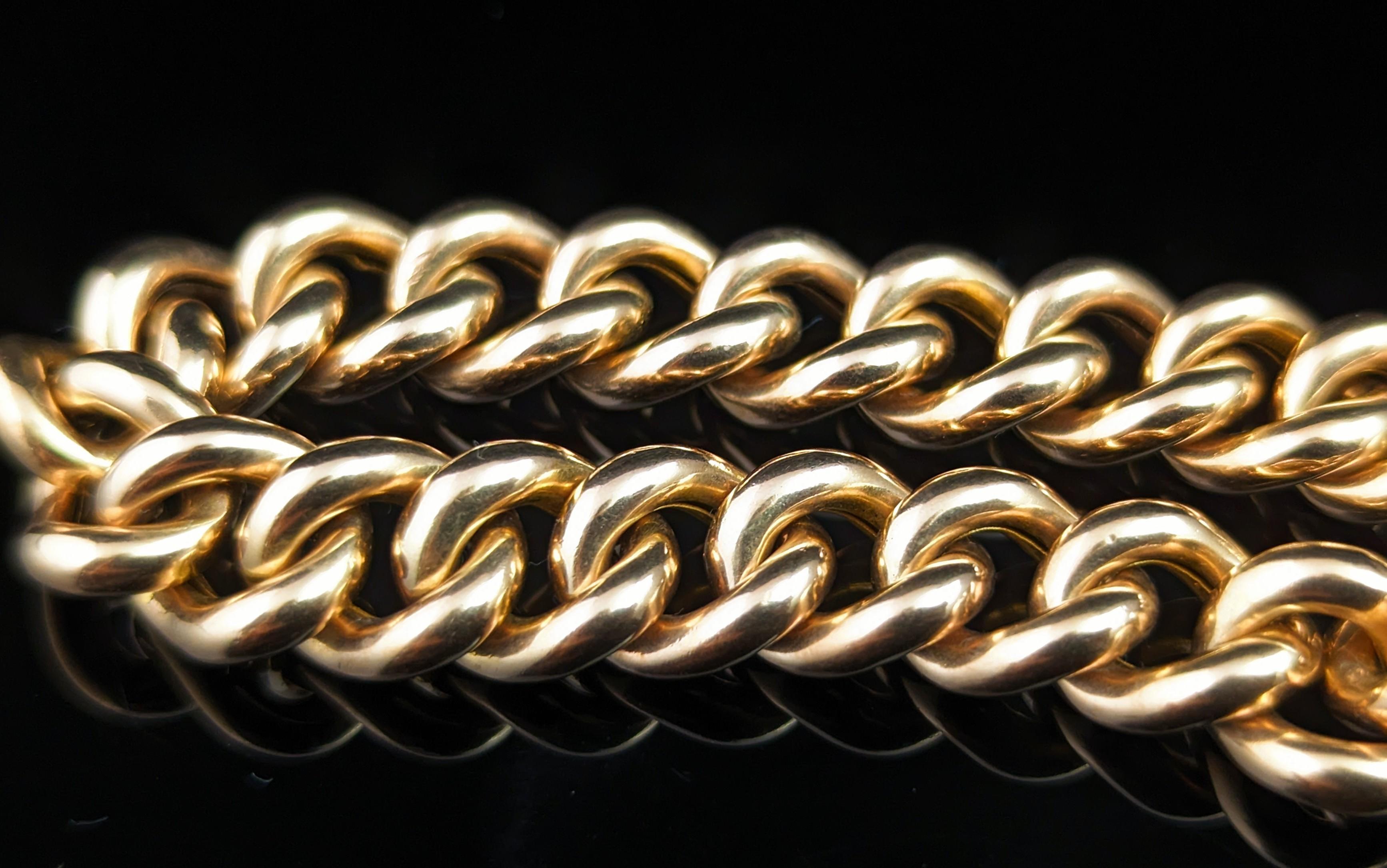 Antique 15k Gold Curb Bracelet, Victorian, Chunky 3