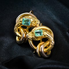 Antike 15k Gold Französisch Smaragd gewickelt Schlange Ohrringe, CIRCA 1890
