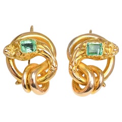 Antike 15k Gold Französisch Smaragd gewickelt Schlange Ohrringe, CIRCA 1890