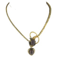 Antique 18K Gold Hand Engraved Graduated Link Garnet Snake Mourning Necklace