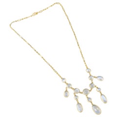 Antique 15K Gold Moonstone Drop Necklace with Fancy Link Chain