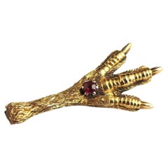 Antique 15k Gold Ruby Claw Brooch, Pin, Victorian
