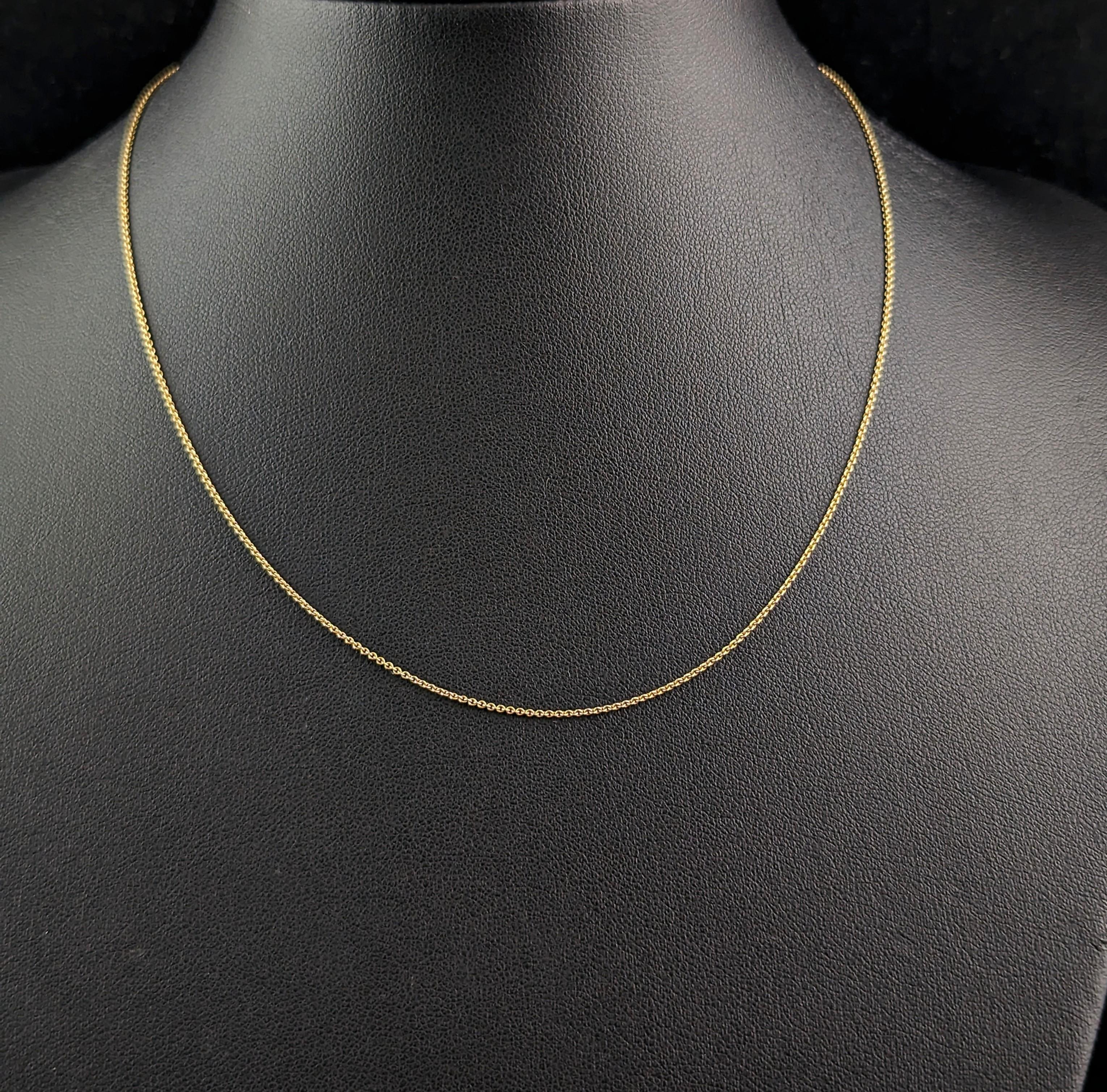 Women's or Men's Antique 15k gold trace link chain necklace, dainty, Edwardian  For Sale