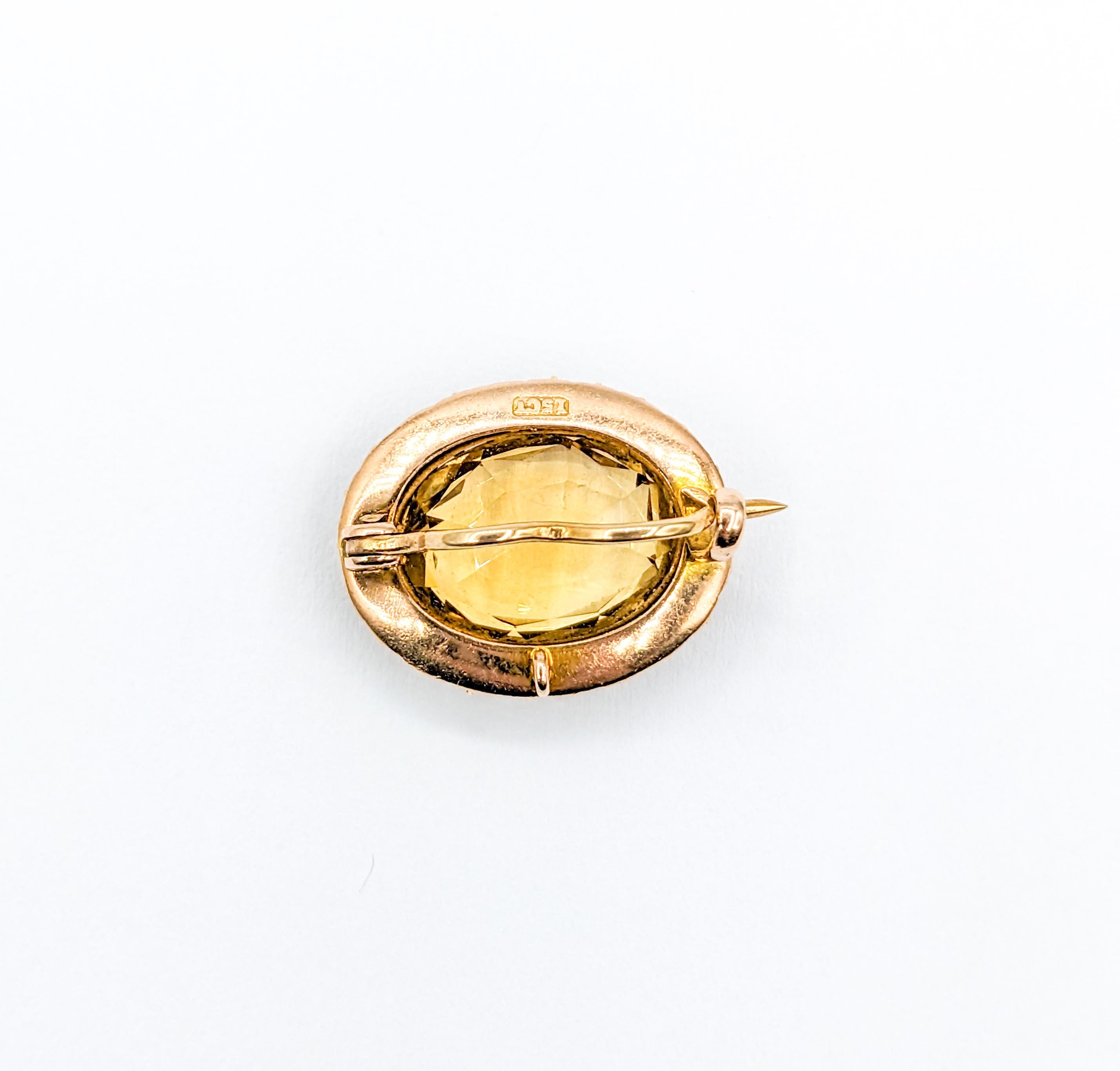 Broche ancienne 15 carats en citrine ovale et perles naturelles Pour femmes en vente