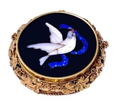 Antique 15K Pietra Dura Dove Brooch, C. 1875